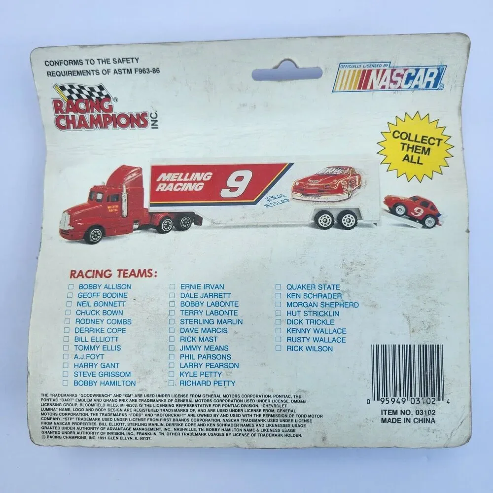 Vtg 1991 Racing Team #12  Hut Strickland Transporter With Mini Stock Car #12